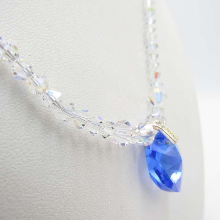 Crystal necklace vintage with blue heart pendant