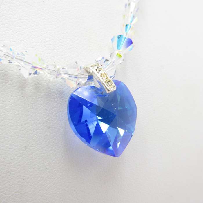 Crystal necklace vintage with blue heart pendant