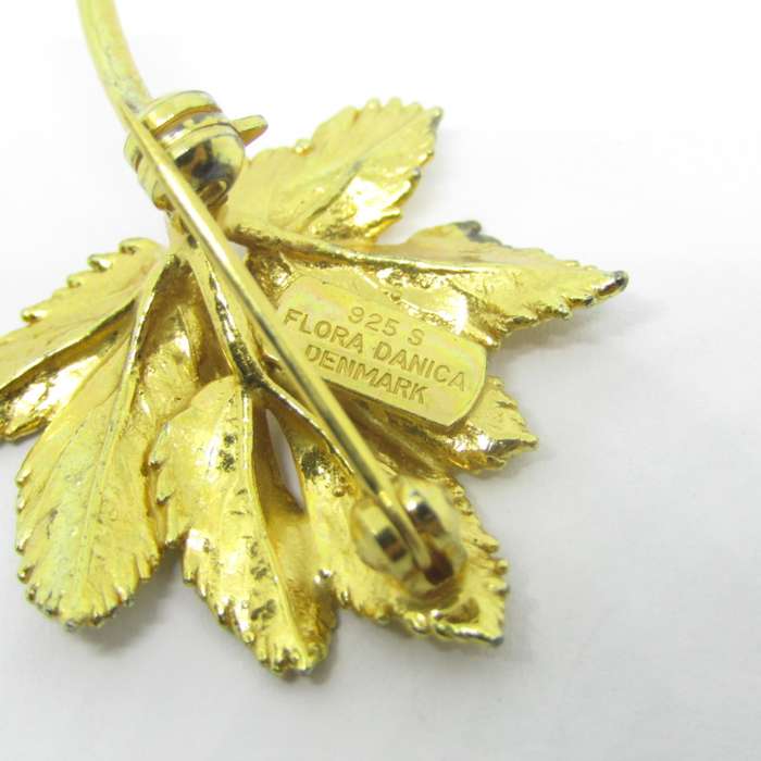 Flora Danica Sterling silver 24kt gold encrusted leaf brooch