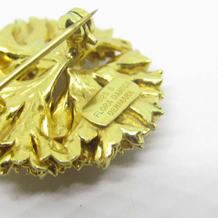 Flora Danica Sterling silver 24kt gold encrusted Parsley leaf brooch