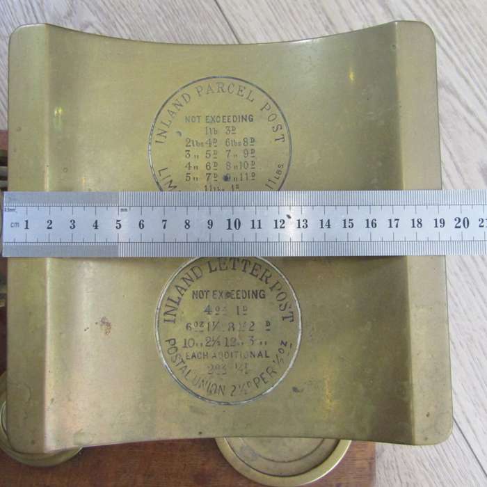 Antique brass Inland postal balancing scale with weights