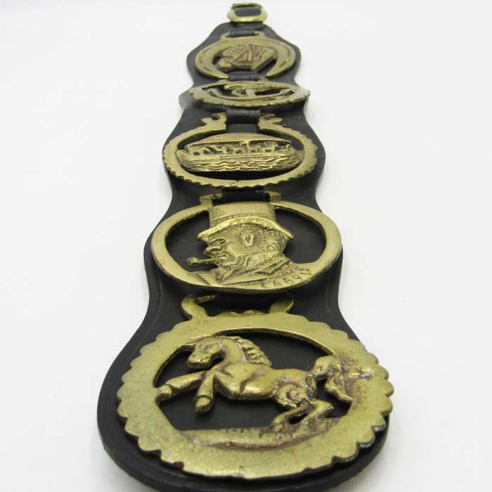 Lot of 5 Horse brasses on leather strap