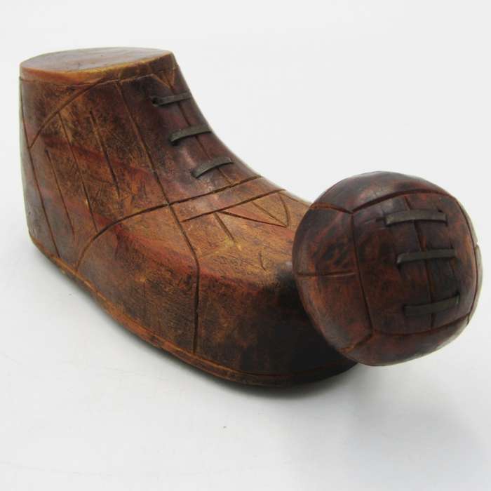 Pair of WW2 Italian Prisoner of War POW wooden soccer boots - made in Zonderwater camp