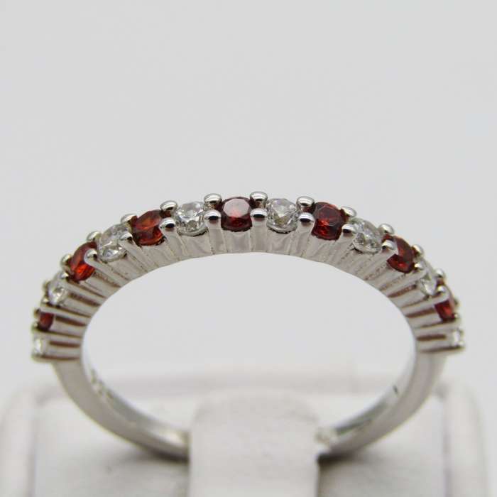 Sterling Silver ring with orange and clear stones - Size N - 1,9g