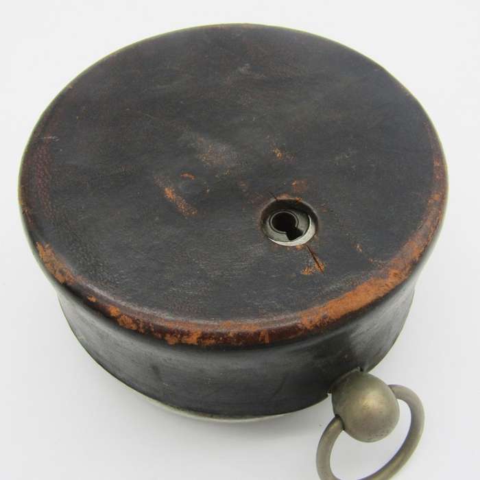 Vintage Night watchman guard clock in leather pouch - no keys - working