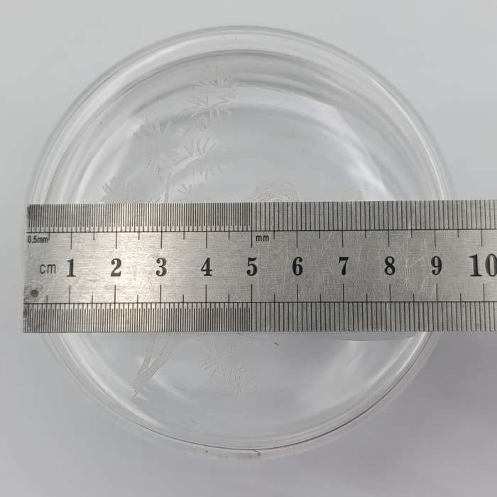 Vintage Lead Glass trinket bowl with sparrow etching on lid