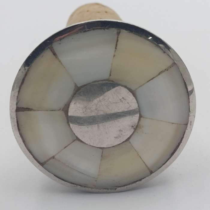 Silverplated wine stopper with mother of pearl inlay