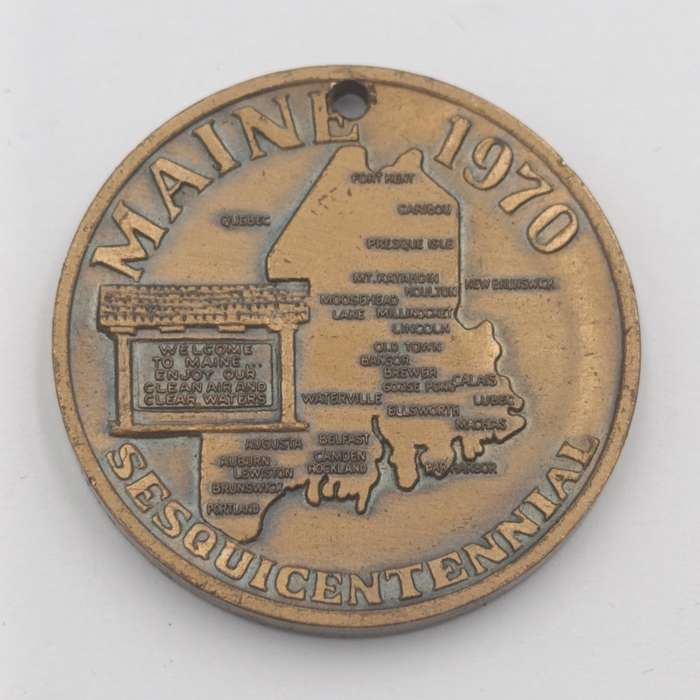 USA Maine 1970 Sesquicentennial prayer medallion - holed