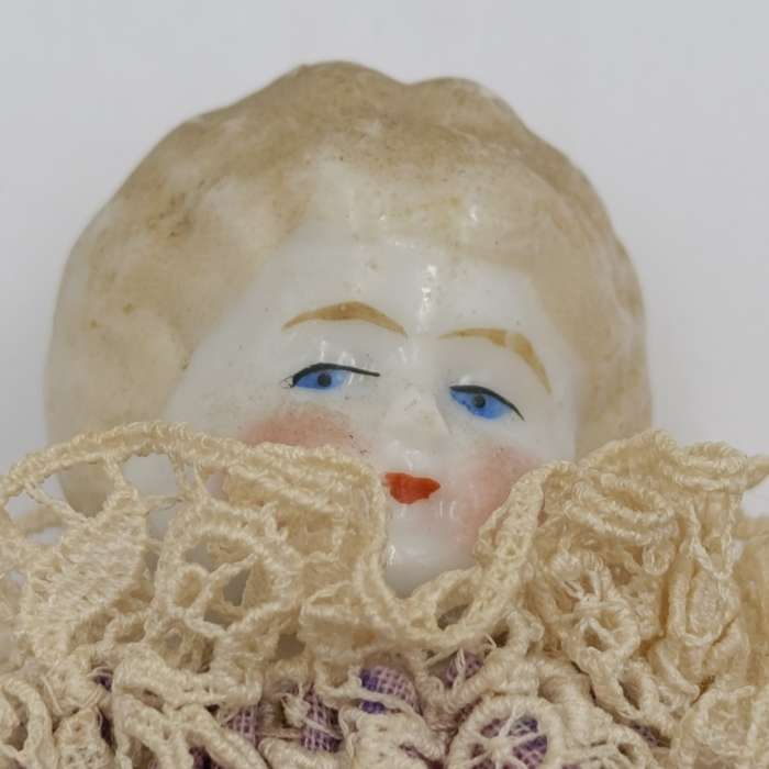 Antique rosy cheeks golden hair bisque doll - 1800's - 23cm long