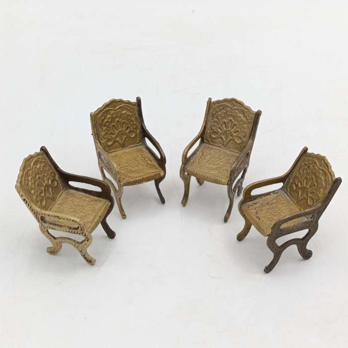 Set of 4 vintage brass doll house chairs