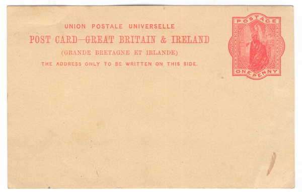 Pre-printed Union Postale Universelle post card - Great Britian and Ireland - One Penny - unused