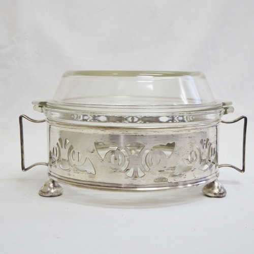 Vintage Pyrex glass bowl in silver plated surround - Yeoman plate