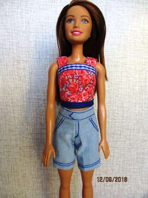 Barbie doll's fitted shorts and strap top - red