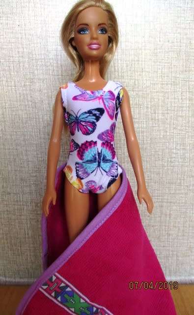 Barbie doll's bathing costume and towel - butterfly