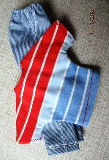 Ken doll's jeans with red and blue striped T-shirt