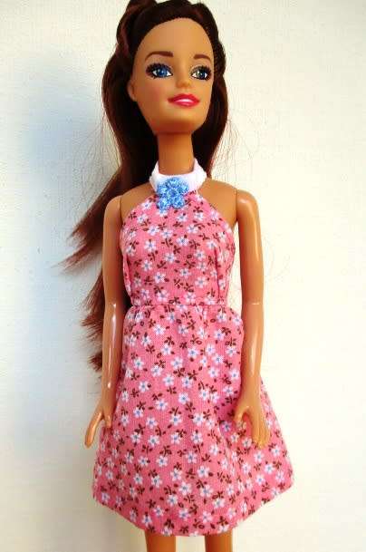 Barbie doll`s halter neck dress blue flower