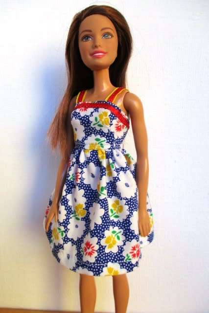 Barbie doll`s summer dress - blue floral print