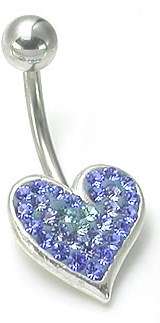 14g 7/16" HEART   belly button ring DARK BLUE