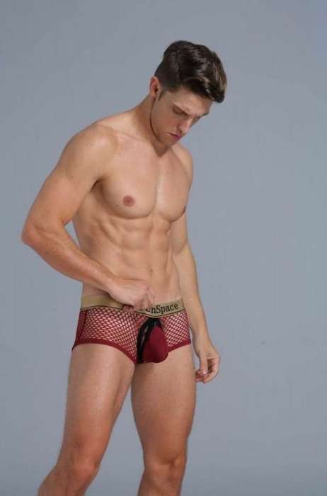 Mesh Boxer With Open Back and Removable Penis Pouch - Red S/M (In Stock)