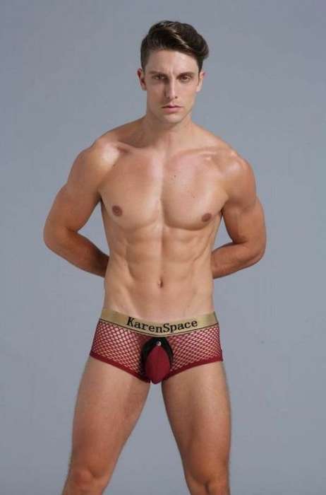 Mesh Boxer With Open Back and Removable Penis Pouch - Red S/M (In Stock)