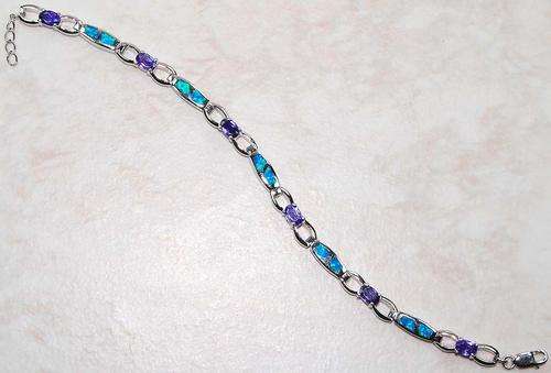 Amethyst & Australian Opal in 925 SOLID Sterling Silver Bracelet