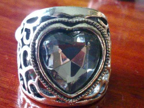 TIBETAN SILVER CHARCOAL HEART RING 22 mm