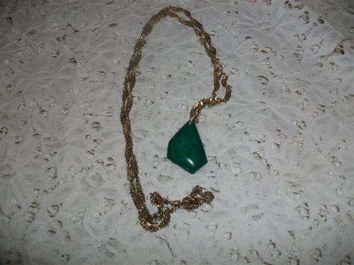 Vintage ladies costume rolled gold necklace with semi precious green stone