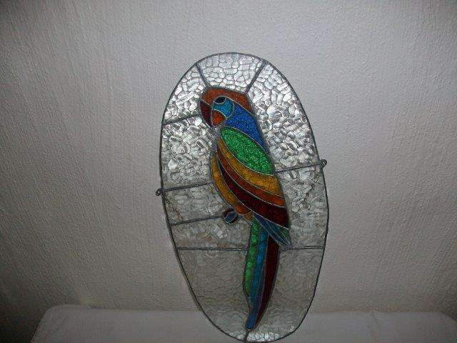 Lovely large stained glass with parrot wall haning