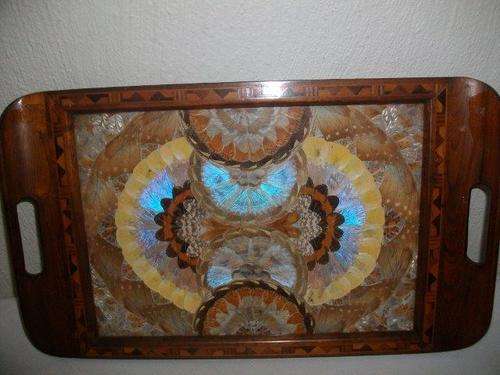 Wonderful wooden tray with butterfly wings