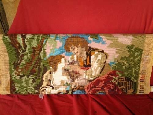 stunning vintage un finished romantic scene tapestry