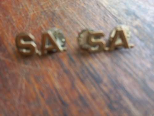 SADF SA Infantry, brass `SA` collars pair