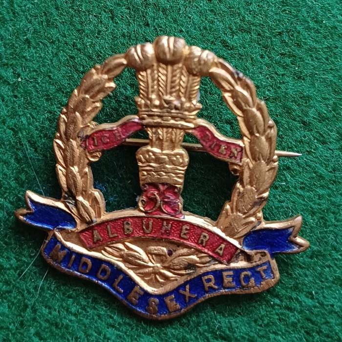 British Army, Middlesex Regt brass & enamel sweetheart badge