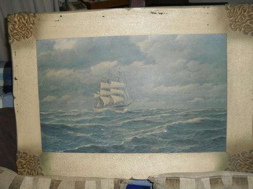 ***WOW LOOK AT THE FRAME ***A SIGNED PRINT OF A VINTAGE SAIL BOAT -90cm x 63 cm