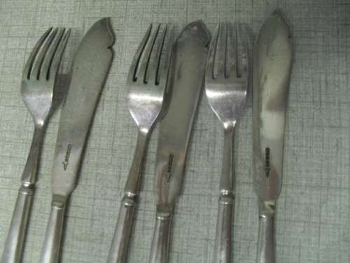 6x antique silver plated fish forks and knives