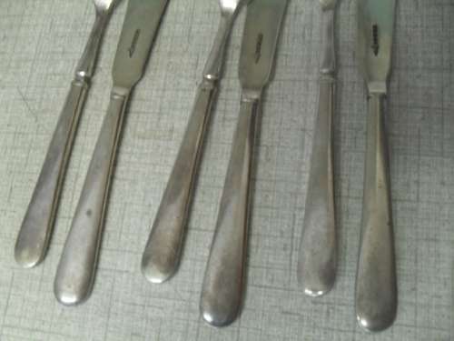 6x antique silver plated fish forks and knives