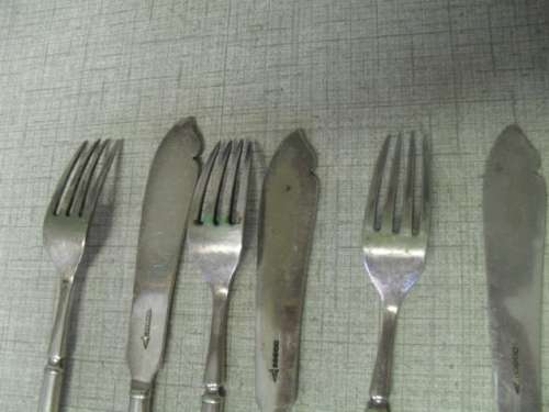6x antique silver plated fish forks and knives
