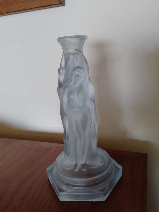 A gorgeous blue frosted glass Walther AND Sohne. (no marks) 3 Grace  candle stick holder