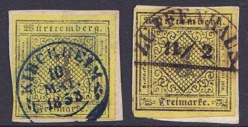 Wurttemburg imperforated  fine used (x2).