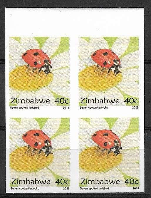 Zimbabwe variety imperforated 2018 Ladybird block of (x4)