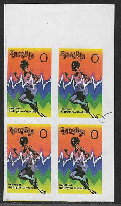 Zambia imperforated block of (x4) Heartbeat 0 value.