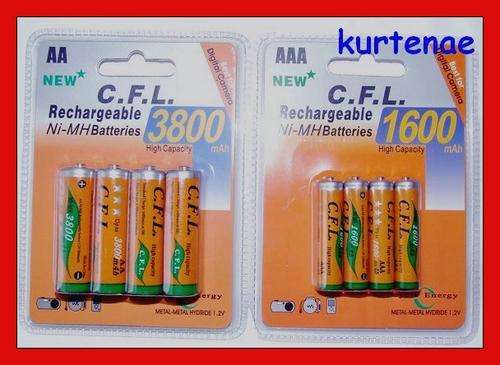 The most powerfull combo ever.4 X 1600mAh AAA + 4 X 3800mAh AA Rechargeable Batteries.FREE SHIPPING!