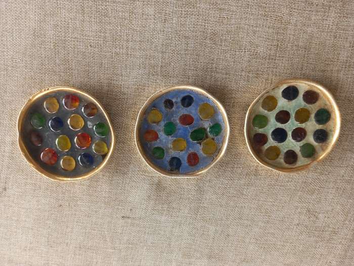 coloured glass pebble mosaic trinket dish x 3