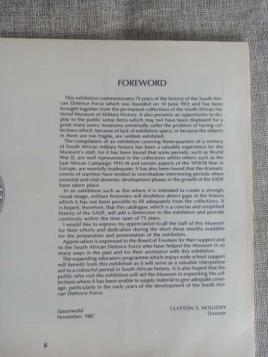 SPRINGBOK RECORD An exhibition 75 years of the history of the Defence Force - 1987 (english/Afrikaan