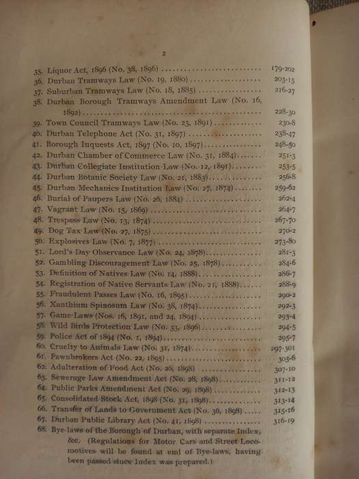 Laws and Bye-Laws - Borough of Durban - 1898