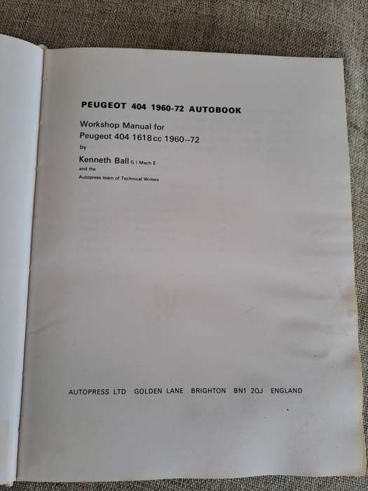 Peugeot 404 1960-1972 Autobook Workshop Manual - Autopress