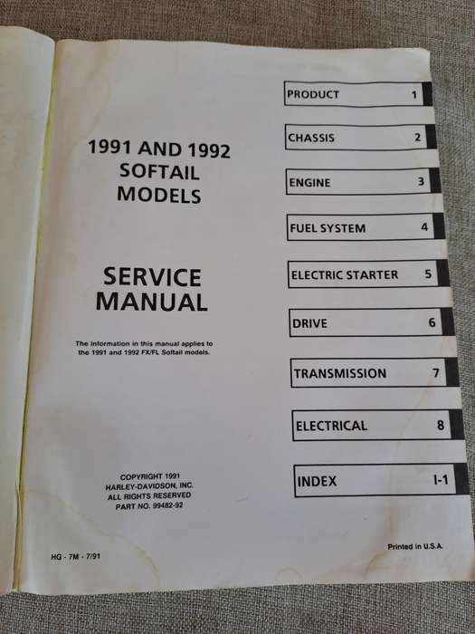 Harley-Davidson Service Manual 1991 and 1992 Softail Models