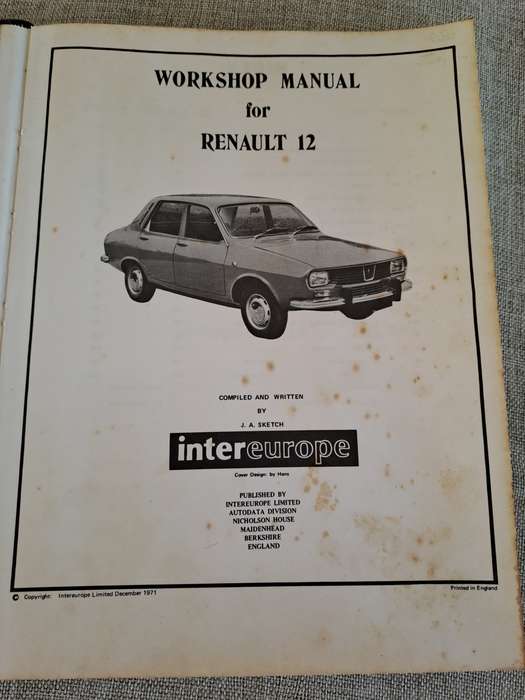Renault 12 Saloon Estate Workshop Manual from 1969 - Intereurope