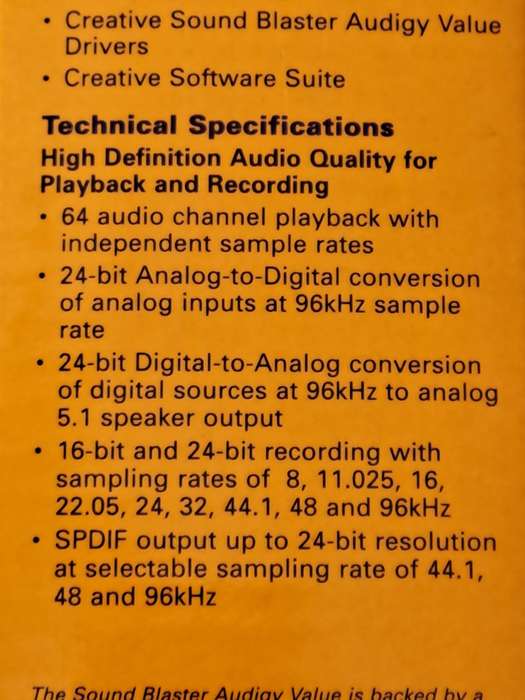 Sound Blaster Audigy Value Sound Card and Bracket