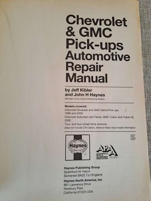 Chevrolet Silverado GMC Sierra 1999 and 2000 Repair Manual - Haynes