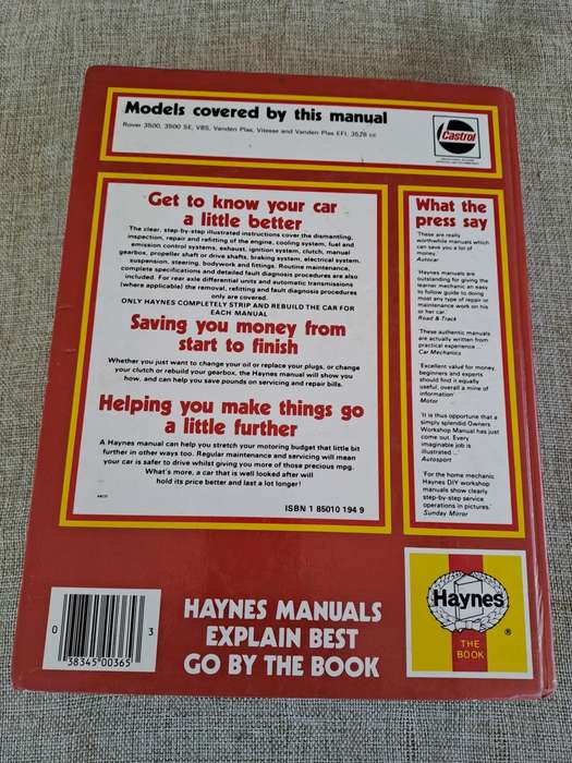 Rover 3500 V8  1976 to 1985 Owners Workshop Manual - Haynes